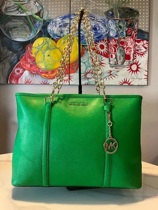 Michael Kors Large Saffiano Leather Palm Green Tote - Picture 1 of 13